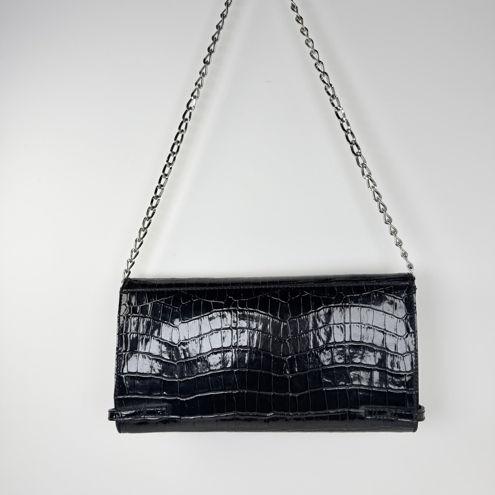 GUESS Black Croc Embossed Shoulder Bag Silver Chain Strap Vintage Y2K Purse - Picture 3 of 13